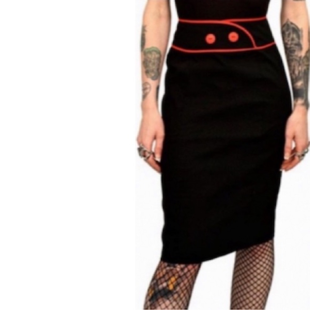 Miss Fortune Scarlett Fever Rockabilly Retro Button Pencil Bodycon Pinup M Skirt